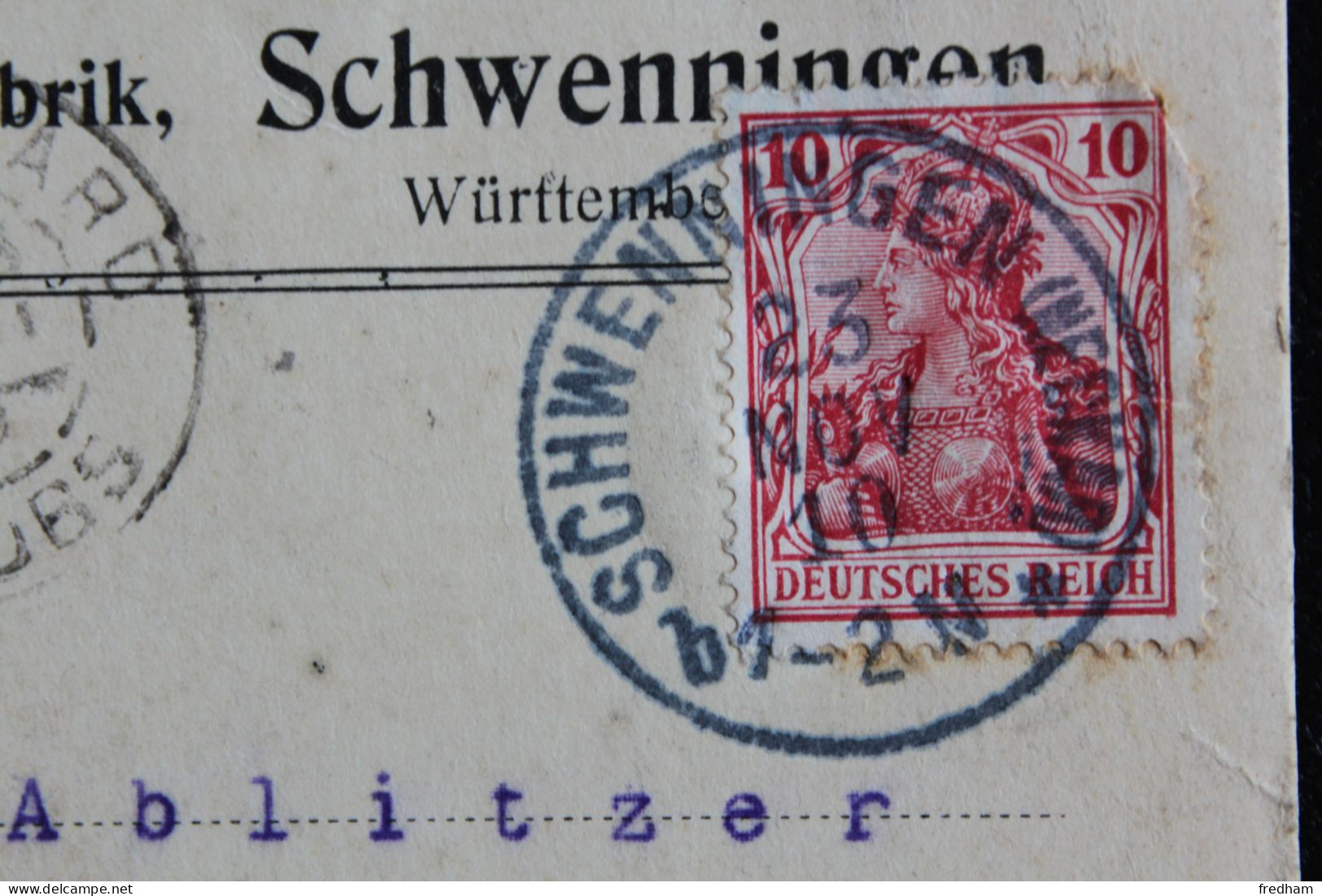 CP 23-NOV-1910 SCHWENINGEN(NECKAR) B1 2N SUR 10 PF DEUTSCHES REICH POUR STE. SUZANNE FRANCE - Storia Postale