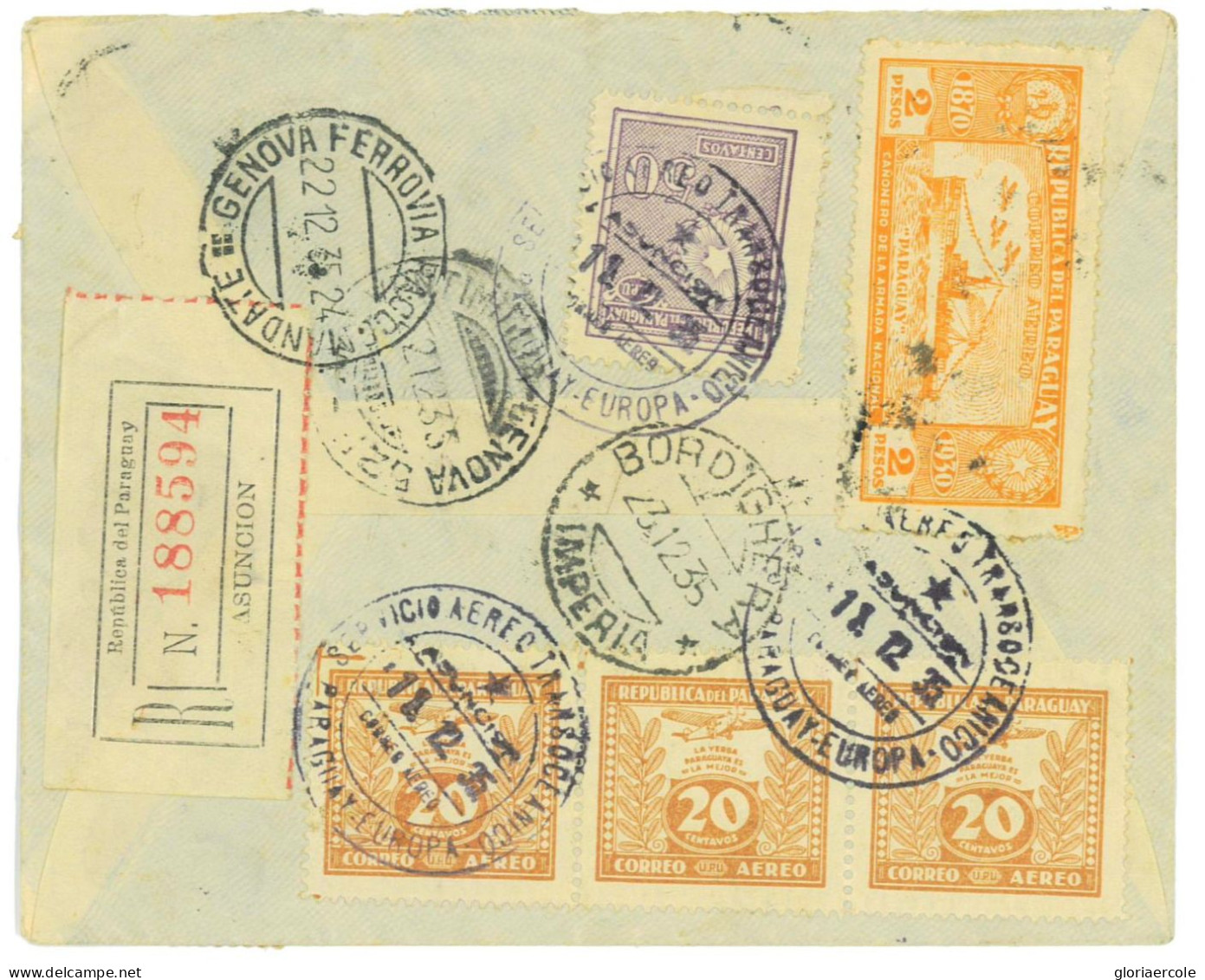 P2956 - PARAGUAY 1934, MULTIPLE STAMPS FRANKING , TO ITALY - Paraguay