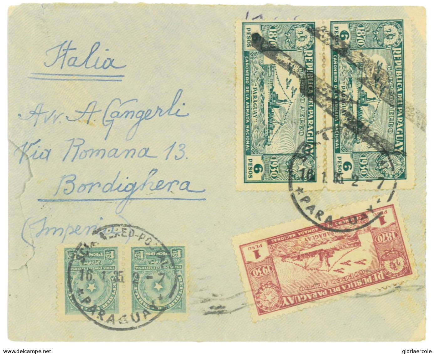 P2957 - PARAGUAY 1934, MULTIPLE STAMPS FRANKING , TO ITALY - Paraguay