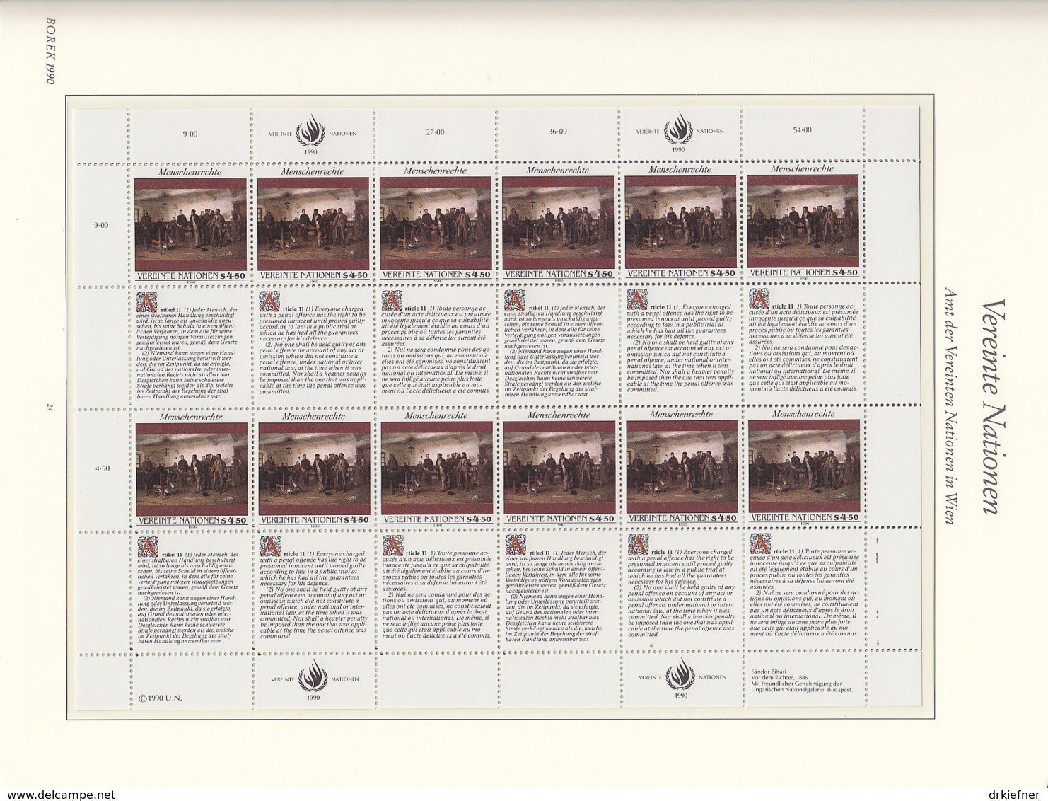 UNO WIEN 108-109, 2 Kleinbogen, Postfrisch **, Allgemeine Erklärung Der Menschenrechte 1990 - Blocs-feuillets