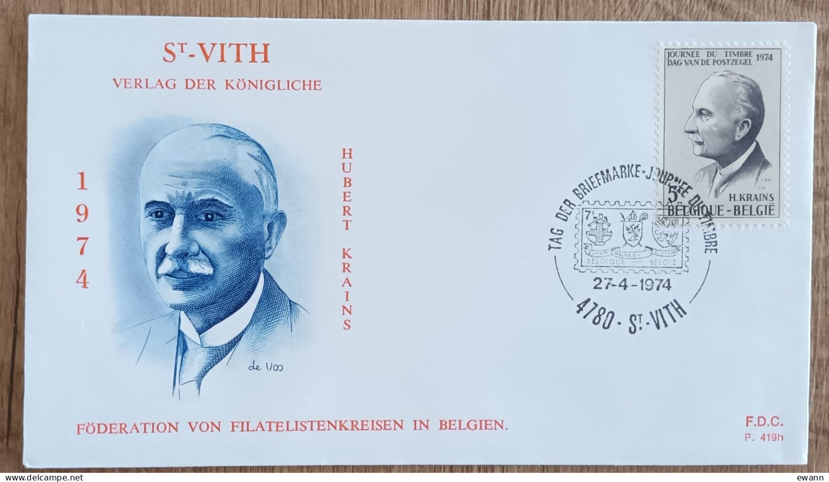 Belgique - FDC 1974 - YT N°1705 - Journée Du Timbre / Hubert Krains - 1961-1970