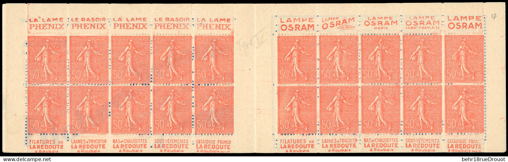 ** 199-C57 - 50c. Rouge. Type Semeuse Lignée. 20 Timbres. SUP. - Other & Unclassified