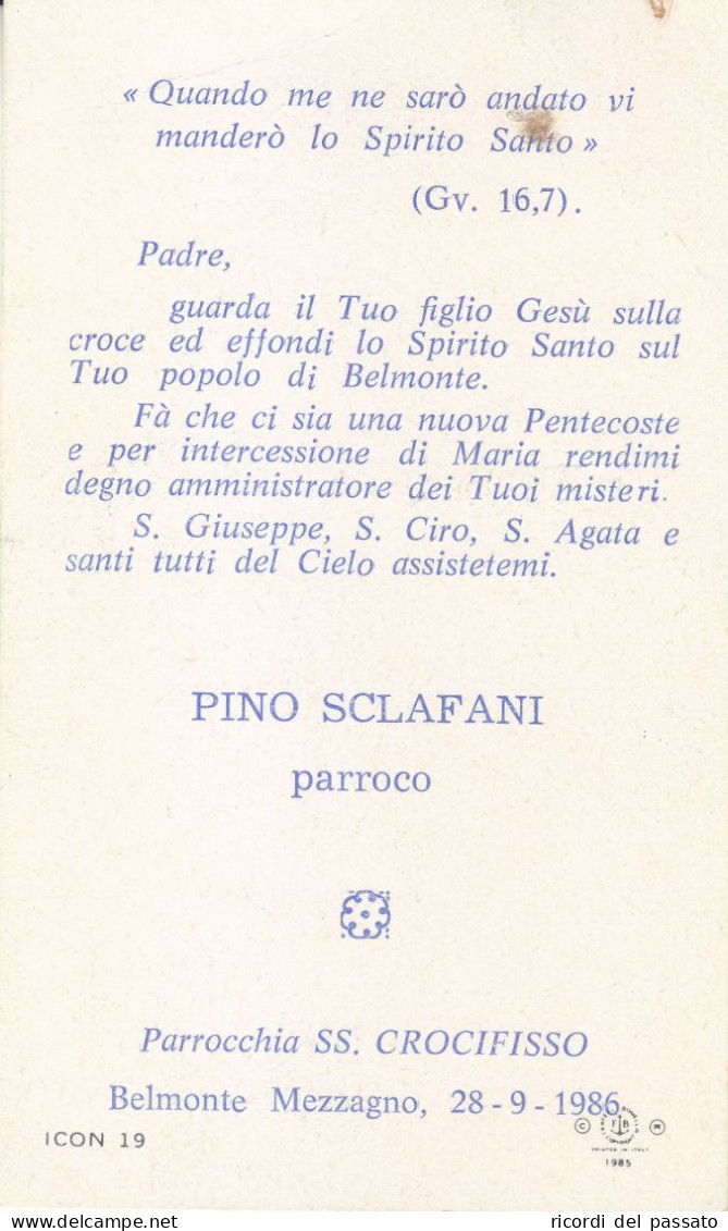 Santino Ricordo Parroco Pino Sclafani - Belmonte Mezzagno 1986 - Devotion Images