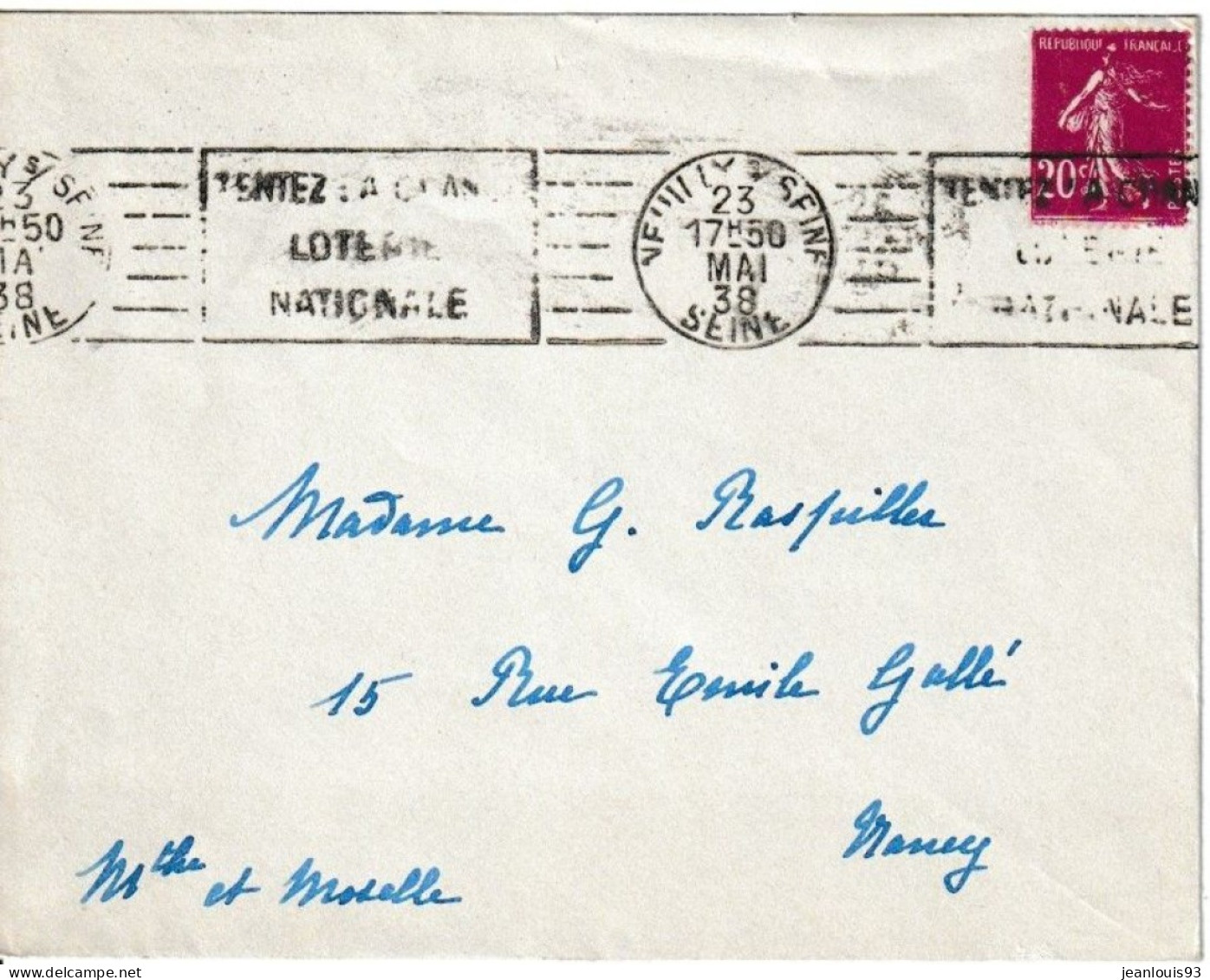 FRANCE - 190 SUR LETTRE SEMEUSE 20C SURENCRAGE NUANCE TRES FONCEE OBL MECA MACHINE KRAG NEUILLY / SEINE - Lettres & Documents