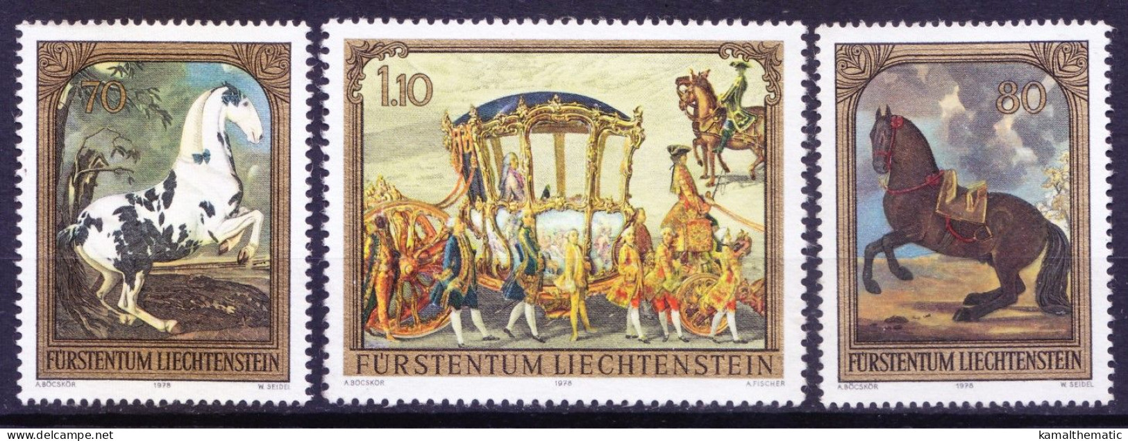 Liechtenstein 1978 Mint No Gum 3v, Horse Carriage, Painting, Prince Joseph Wenzel - Otros & Sin Clasificación