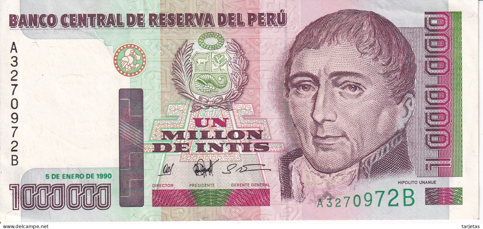 BILLETE DE PERU DE 1000000 DE INTIS DEL AÑO 1990 EN CALIDAD EBC (XF) (BANK NOTE) - Perú