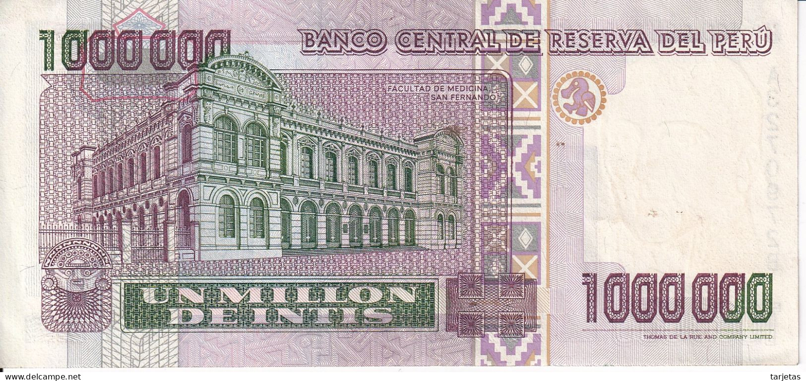 BILLETE DE PERU DE 1000000 DE INTIS DEL AÑO 1990 EN CALIDAD EBC (XF) (BANK NOTE) - Perú