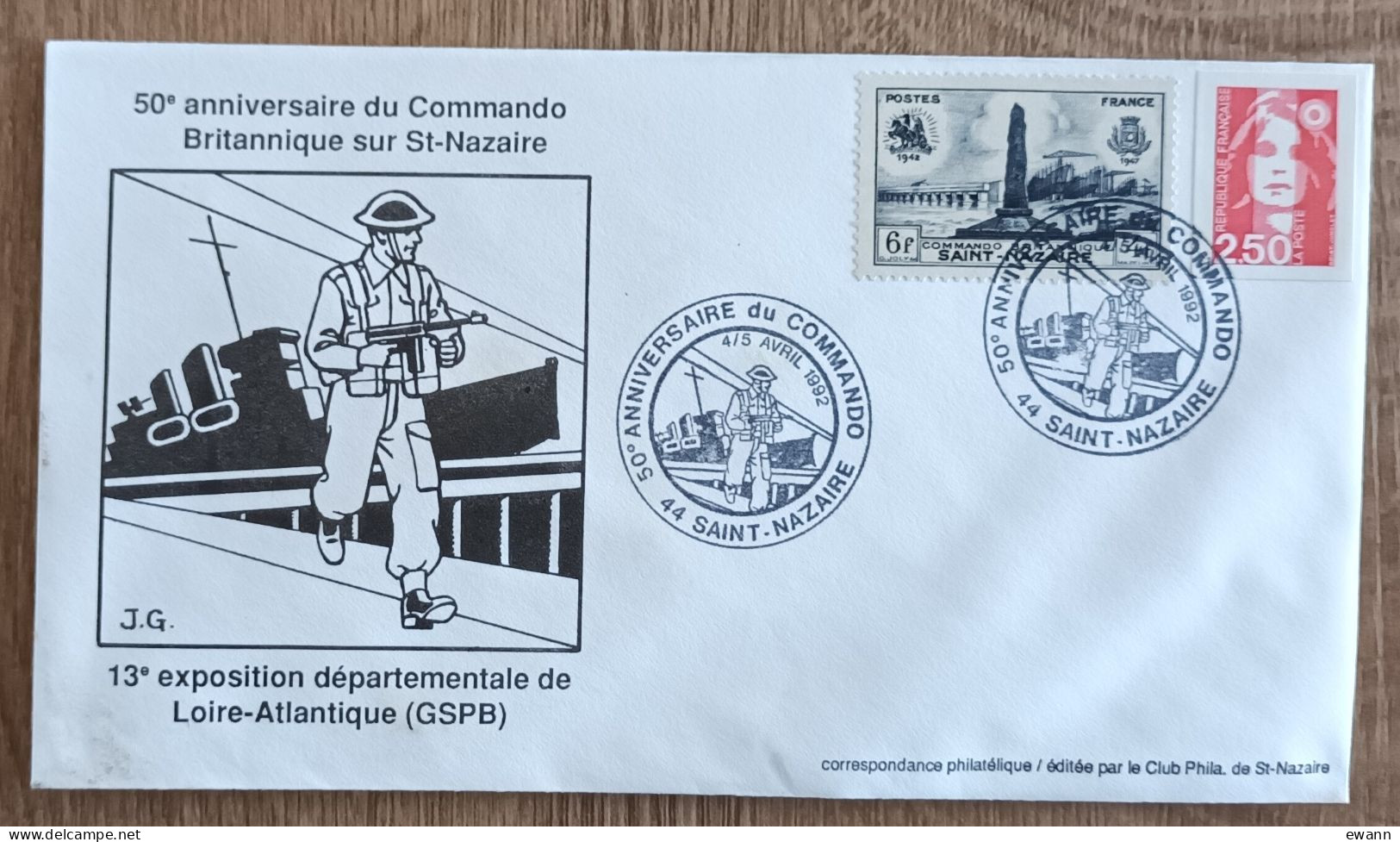 YT N°786 Sur Lettre - 50e Anniversaire Du COMMANDO BRITANNIQUE - SAINT-NAZAIRE - 1992 - Covers & Documents