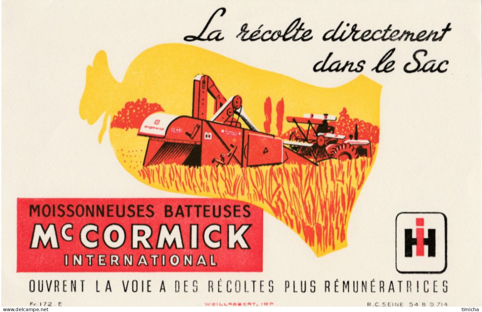 Buvard  -   Moissonneuses Batteuses Mc CORMICK - Agricultura