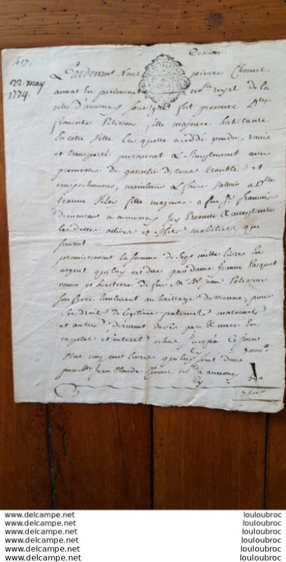 GENERALITE MONTPELLIER 1774  FRANCOISE PELISSON - Gebührenstempel, Impoststempel