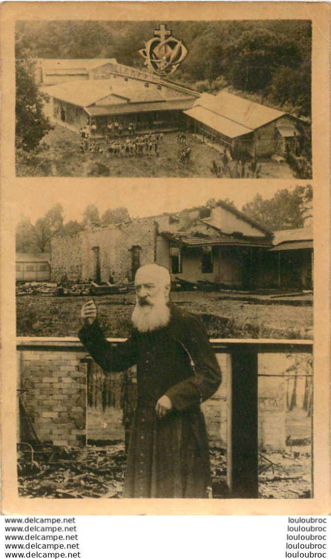 CARTE PHOTO  BATIMENT AVEC NOMBREUX ENFANTS AVANT ET APRES DESTRUCTION SIGLE RELIGIEUX - Oorlog 1939-45