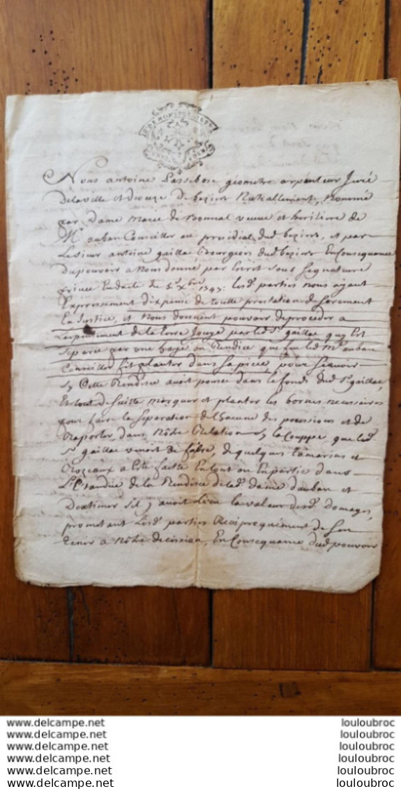 GENERALITE MONTPELLIER 1747 AUBAN CONSEILLER - Matasellos Generales