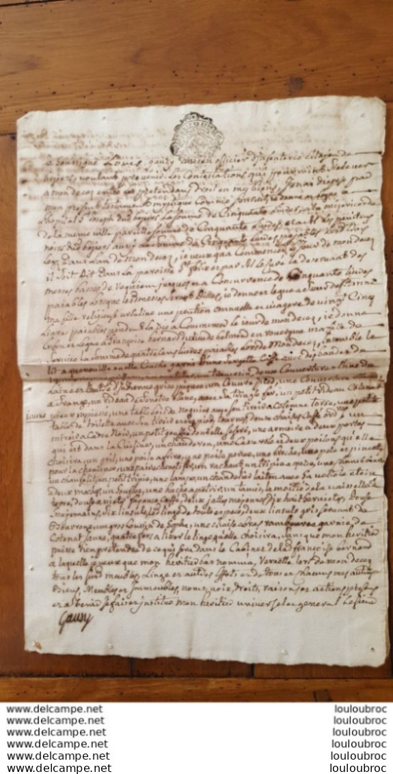 GENERALITE  MONTPELLIER TESTAMENT LOUIS GAUZY DE BEZIERS MANUSCRIT 1771 AVEC CACHETS CIRE TROIS SOLS - Matasellos Generales