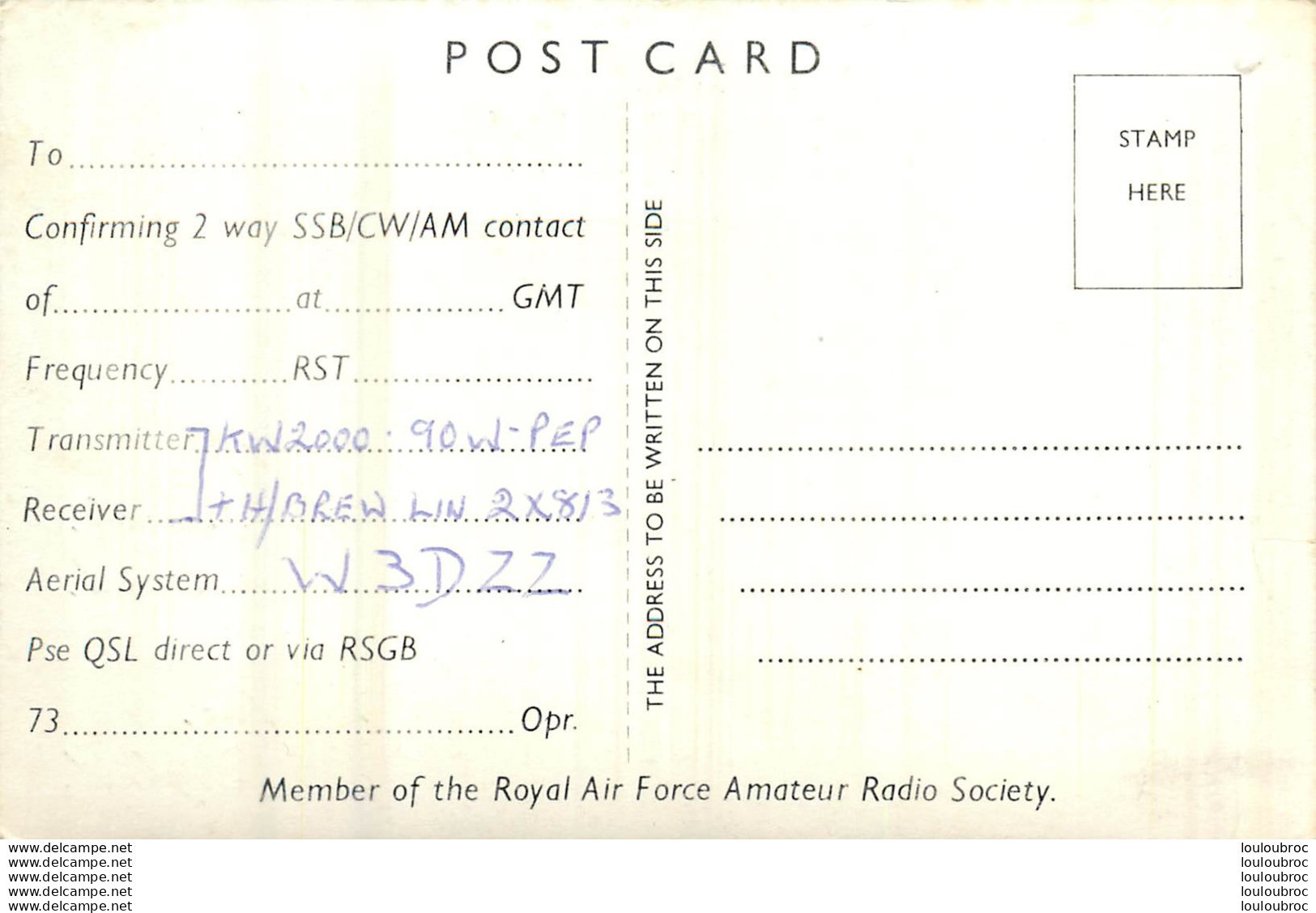 ROYAL AIR FORCE AMATEUR RADIO SOCIETY ENGLAND G3W1W ZONE : 14 - Andere & Zonder Classificatie