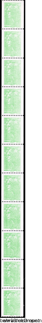 ** 4186 - Marianne De Beaujard. Vert. Roulette De 11 Timbres Avec N° Noir Au Verso. Variété Impression Dépouillée. N° Ma - Rollo De Sellos