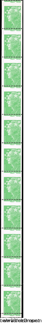 ** 4186c - Marianne De Beaujard. Vert. Roulette De 11 Timbres Avec N° Noir Au Verso. Piquage à Cheval Vertical. N° Et Co - Rollo De Sellos