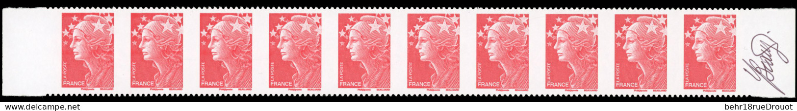 ** 4187-2e - Marianne De Beaujard. Rouge. 5 Paires Horizontales De Roulette, Non Confectionnées. N° Et Cote Maury. SUP. - Coil Stamps