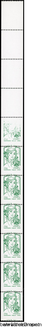 ** 4716b - Marianne De Ciappa. Vert. Roulette De 11 Timbres Sans N° Noir Au Verso. Impression à Sec S/4 Timbres Tenant à - Rollo De Sellos