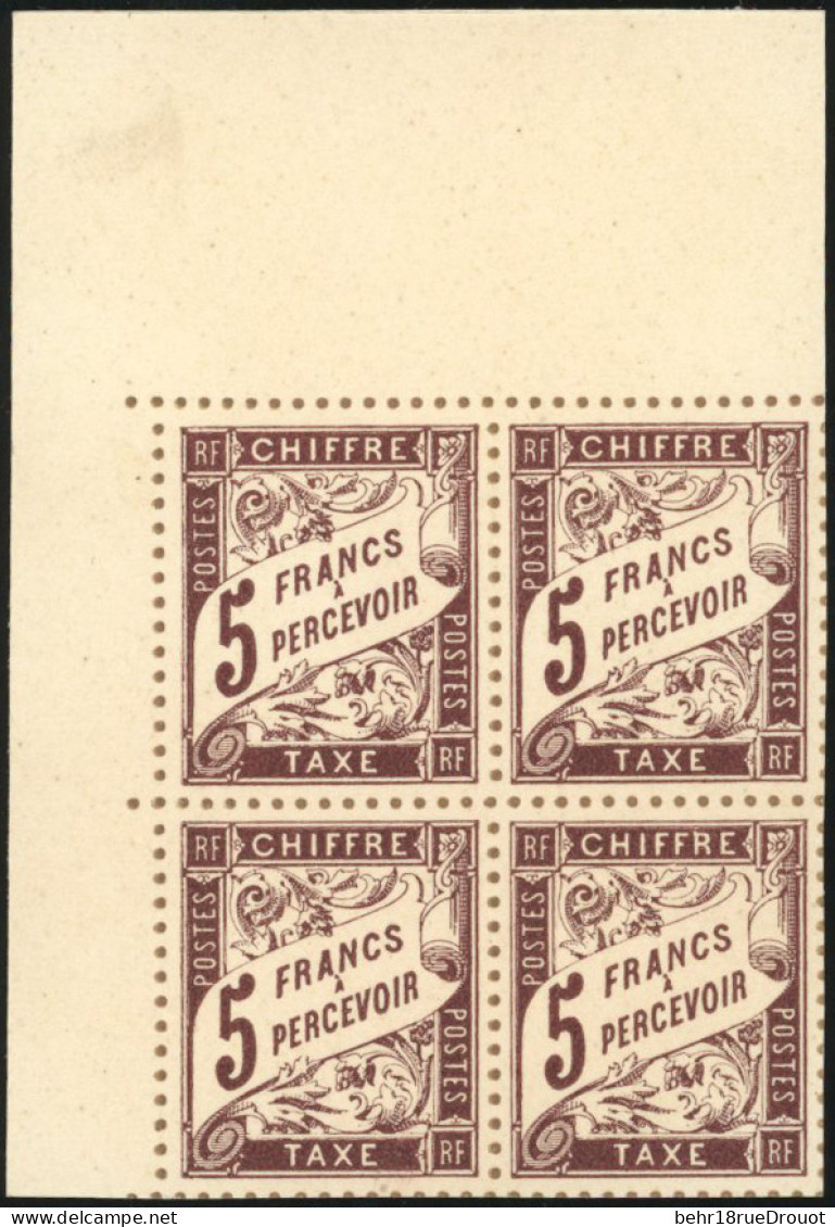 (*) 25/ 27 - 1F. + 2F. + 5F. Marron. Bloc De 4 Avec Cdef. Tirage S/bristol. Dentelure Figurée. TB. RR. - Autres & Non Classés