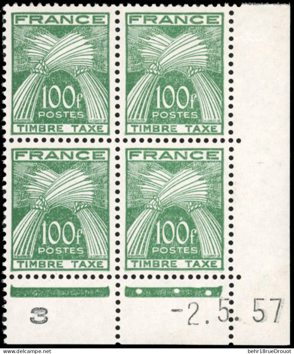 ** 89 - 100F. Gerbes Vert. Blocs De 4. Coin De Feuille Intégral Daté Du 2.5.57. SUP. - Other & Unclassified