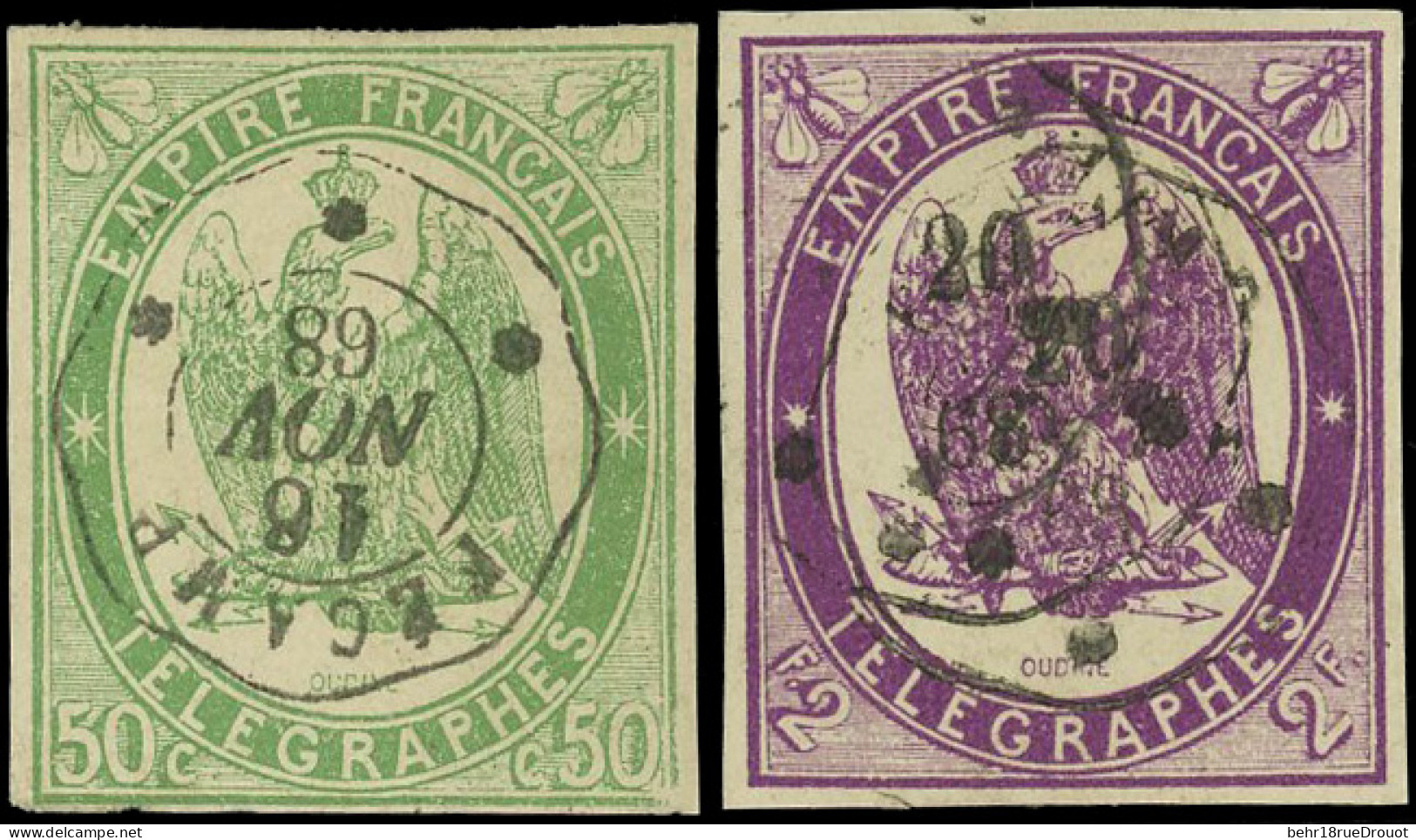 Obl. 2+ 4 - 50c. Vert + 2F. Violet. 2 Valeurs. TB. - Telegramas Y Teléfonos