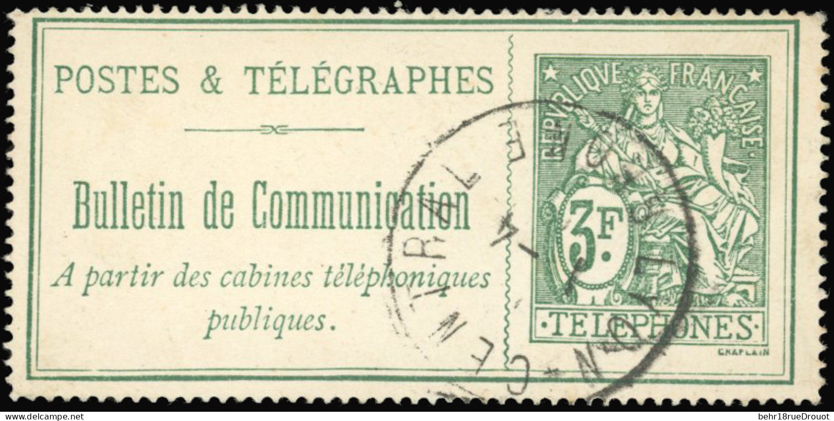 Obl. 30 - 3F. Vert. Obl. Très Beau Cachet. SUP. - Télégraphes Et Téléphones