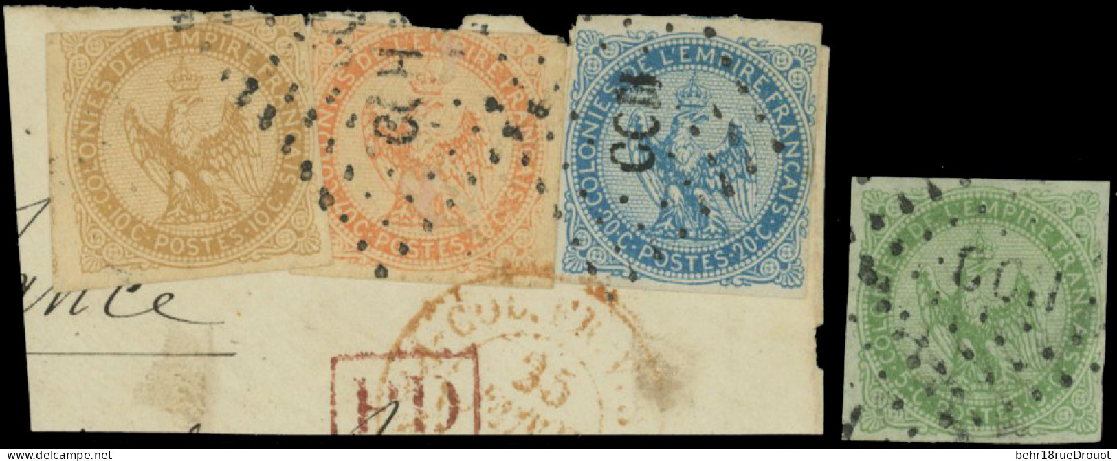 Obl. 3 + 4 + 5 + 2 - 10c. Bistre-jaune + 20c. Bleu + 40c. Vermillon Obl. CC11 S/petit Fragment. + 5c. Vert. TB. - Other & Unclassified