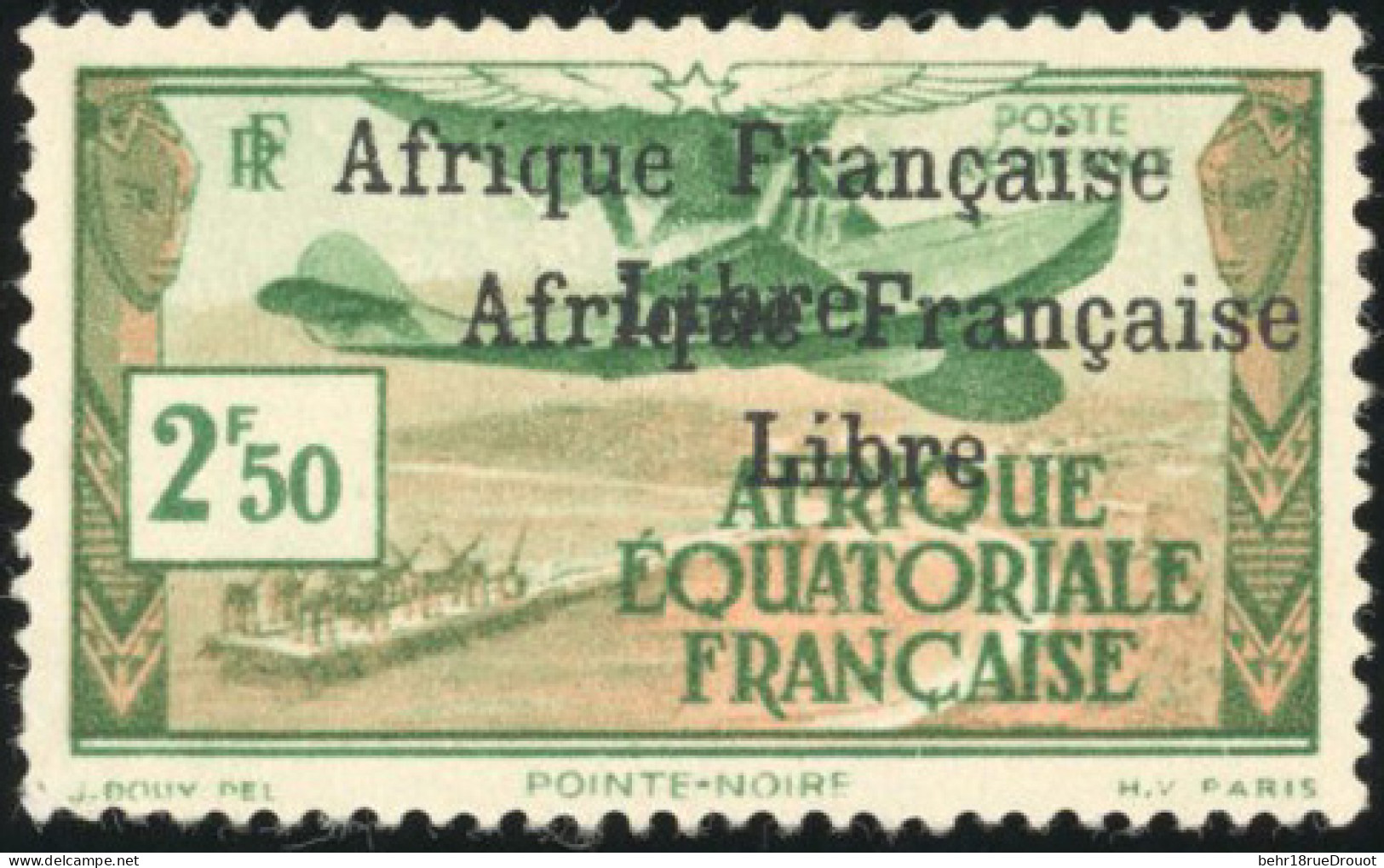 * 15b - Poste Aérienne. 2F.50 Vert Et Brun. Double Surcharge. TB. - Autres & Non Classés