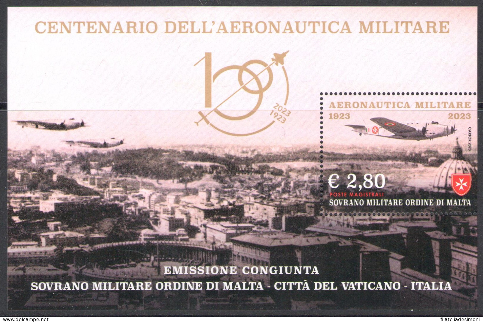 2023 Smom , Centenario Aeronautica Militare - Foglietto - Nuovo - MNH** - Malta (Orde Van)