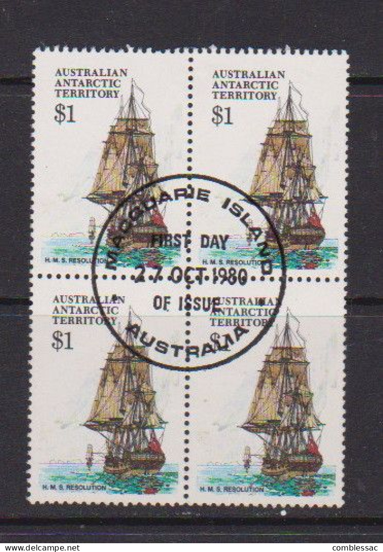 AUSTRALIAN  ANTARCTIC  TERRITORY    1980  Ships  $1  Block  Of  4  Post Marked  Firct  Day  Of  Issue  27th Oct  1980 - Gebruikt