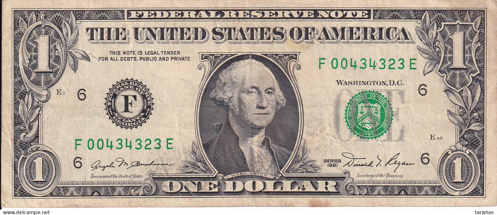 BILLETE DE ESTADOS UNIDOS DE 1 DOLLAR DEL AÑO 1981 LETRA F - ATLANTA  (BANK NOTE) - Billets De La Federal Reserve (1928-...)