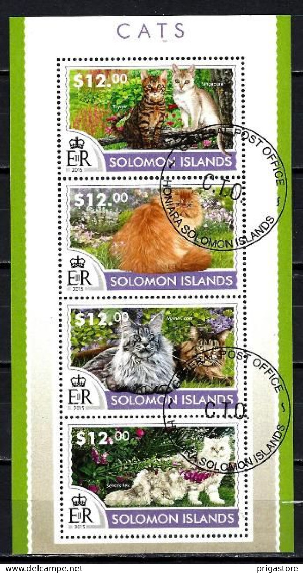 Salomon 2015 Chats (39) Yvert N° 2696 à 2699 Oblitérés - Islas Salomón (1978-...)