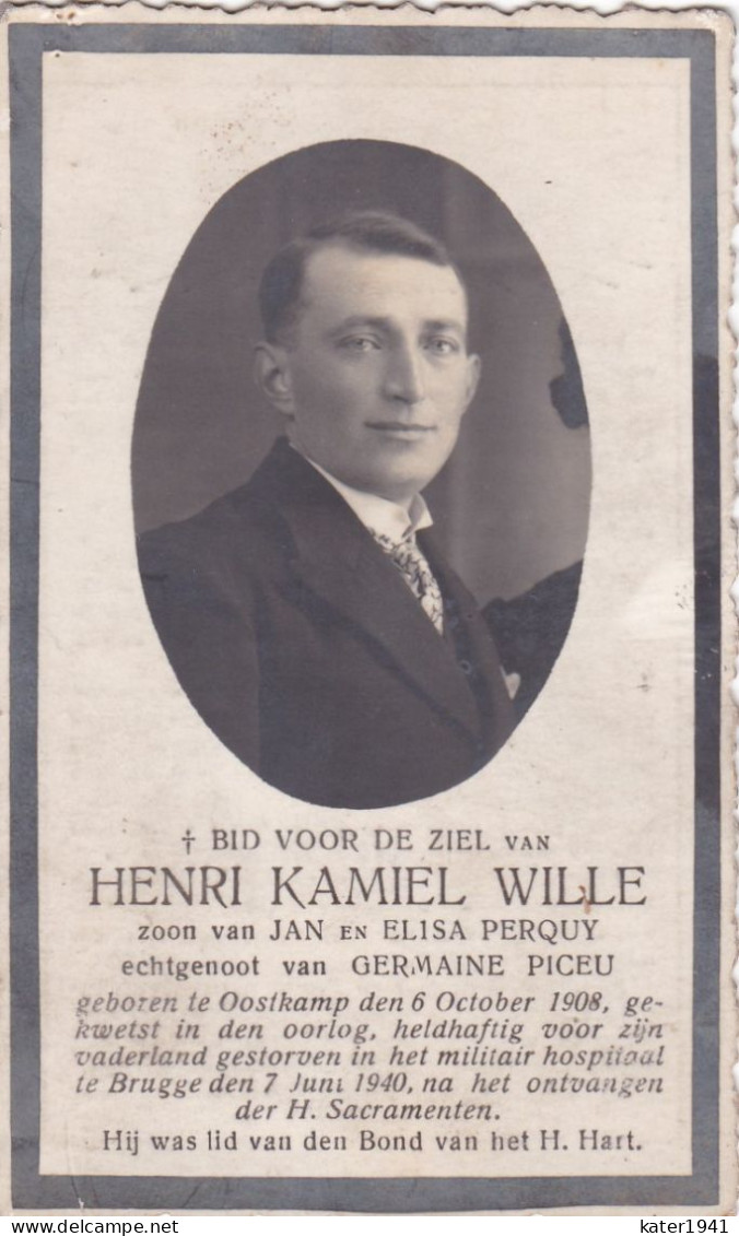 Oorlog 40 45  Wille Henri ° Oostkamp 06.10.1908 + Brugge 07.06.1940 - Religion & Esotérisme