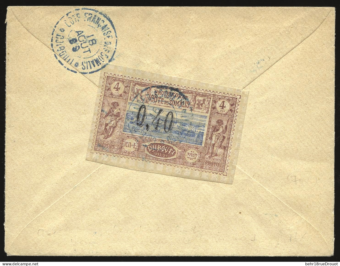 Obl. 22 - 0,40 S/4c. Obl. S/lettre Recommandée Frappée Du CàD De DJIBOUTI Du 16 Août 1899 à Destination De PORT-VENDRES  - Other & Unclassified