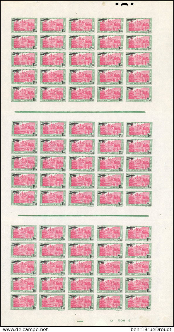 ** 1a - Poste Aérienne. 1F.50 S/5F. Vert Et Rose-lilas. Feuille Complète De 75 Timbres. Unique. SUP. RRR. - Otros & Sin Clasificación