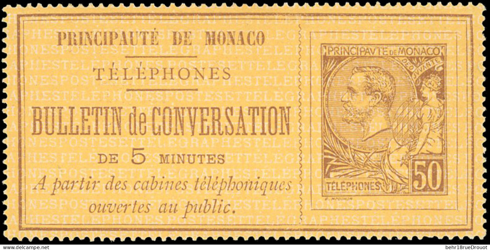 (*) 1 - Timbres Téléphone. 50c. Brun S/jaune.  SUP. - Other & Unclassified