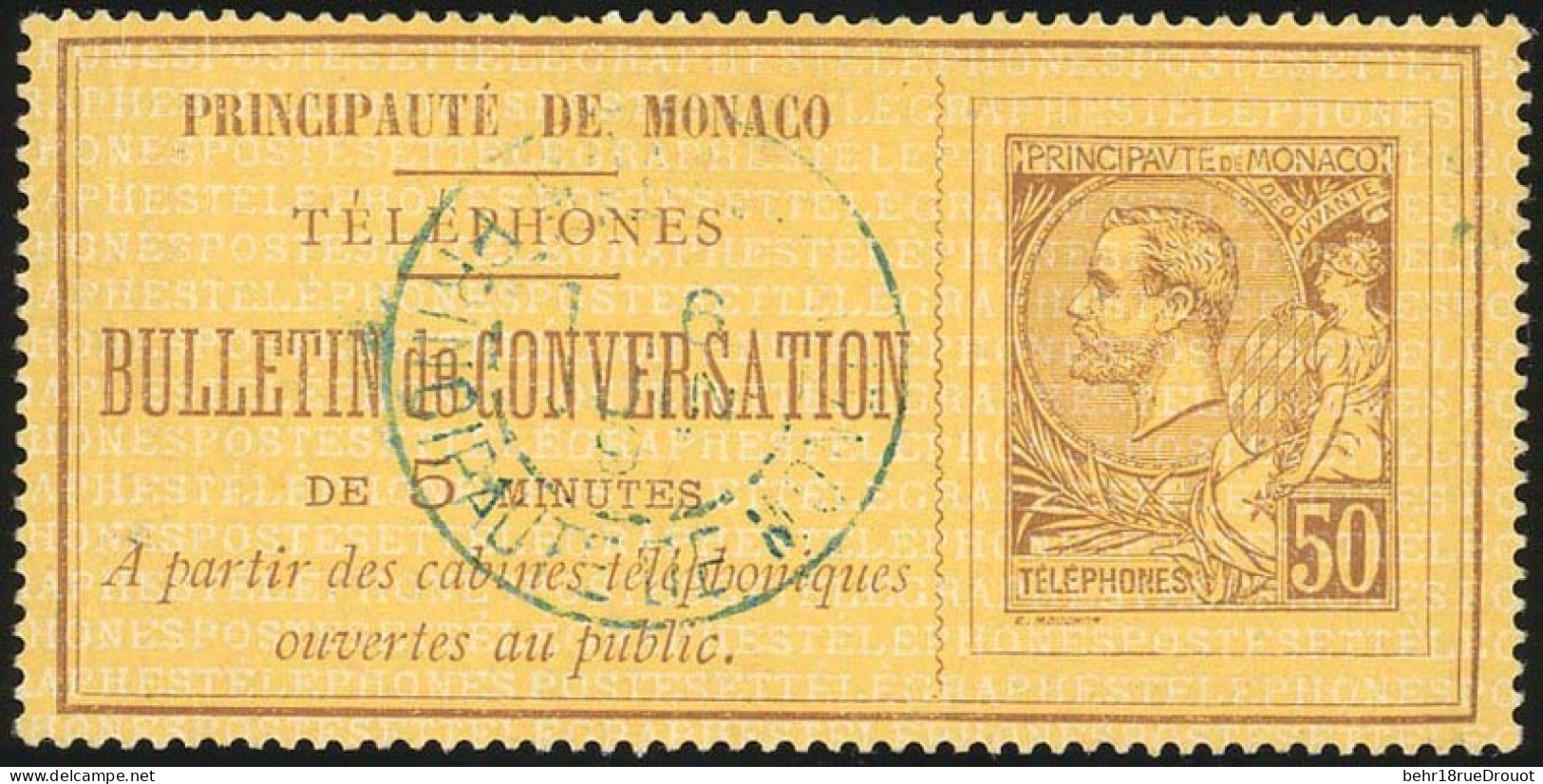 Obl. 1 - Timbres Téléphone. 50c. Brun S/jaune. Obl. Très Aminci. - Other & Unclassified