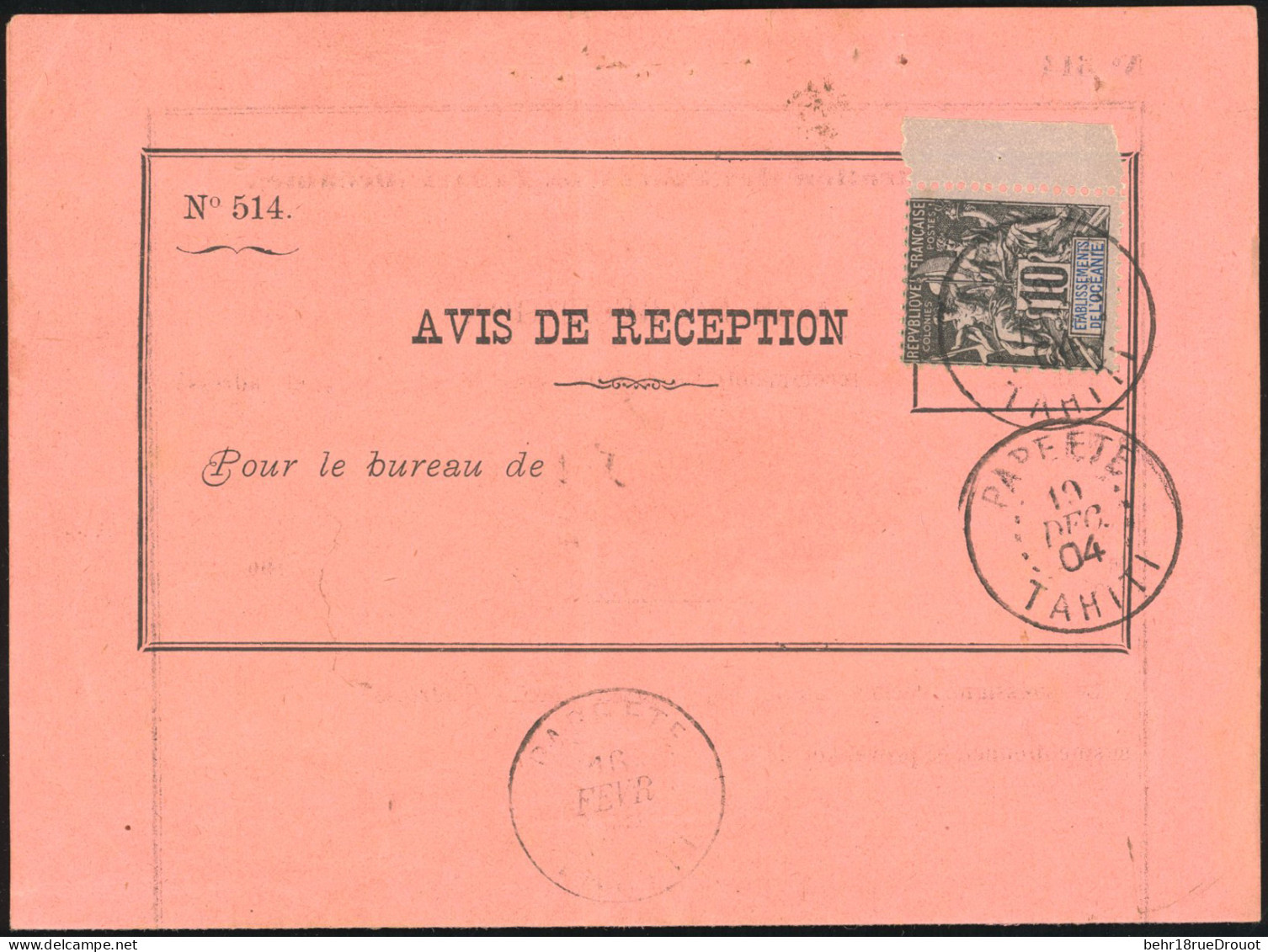 Obl. 5 - 10c. Noir S/lilas Obl. S/Document Judiciaire De Frappée Du CàD De PAPEETE Du 16 Février 1904. TB. - Other & Unclassified