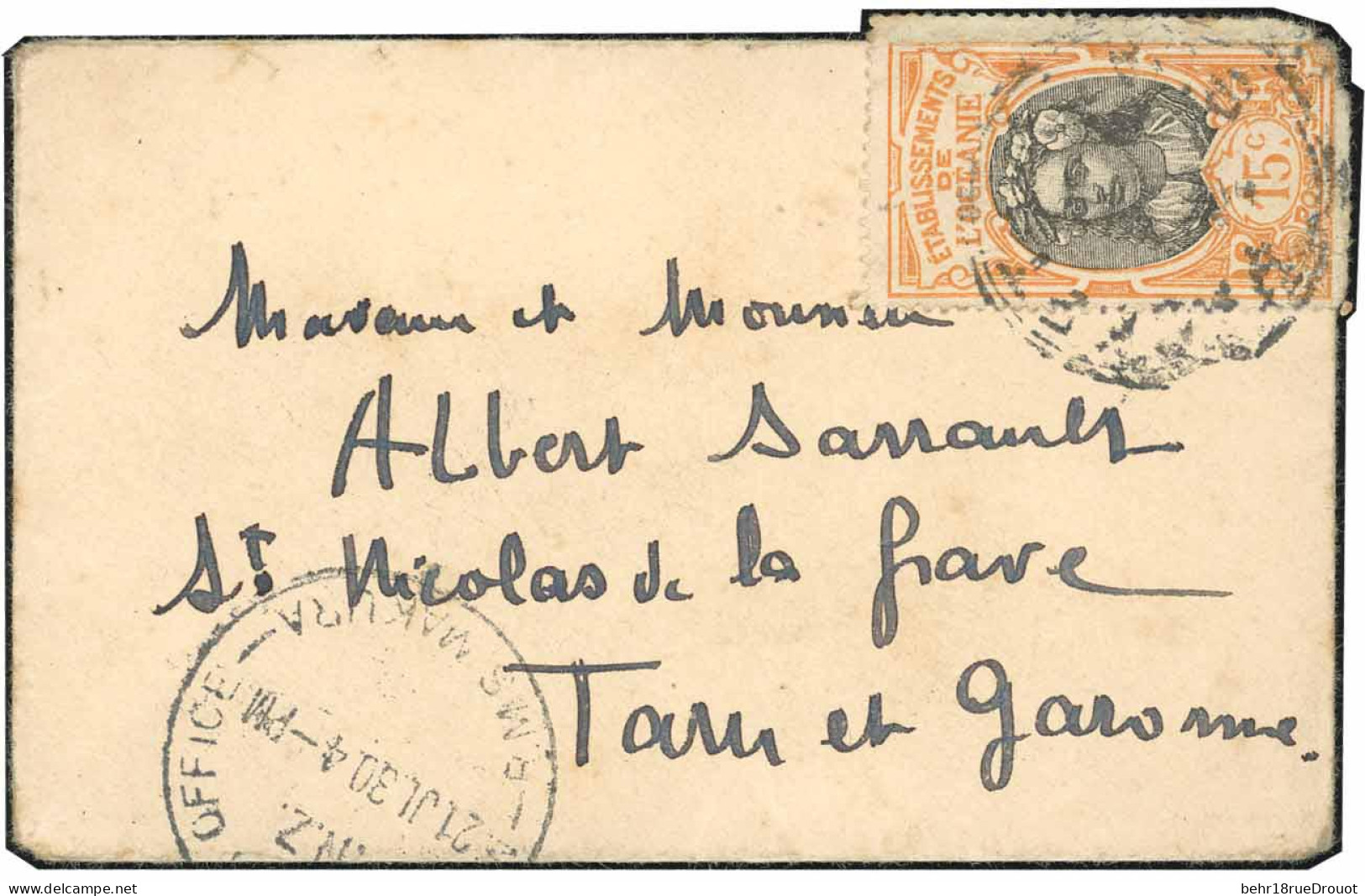 Obl. 26 - 15c. Orange Et Noir, Obl. Cachet Anglais S/lettre à Destination De M. SARRAULT Albert, Ancien Ministre, à ST-N - Other & Unclassified