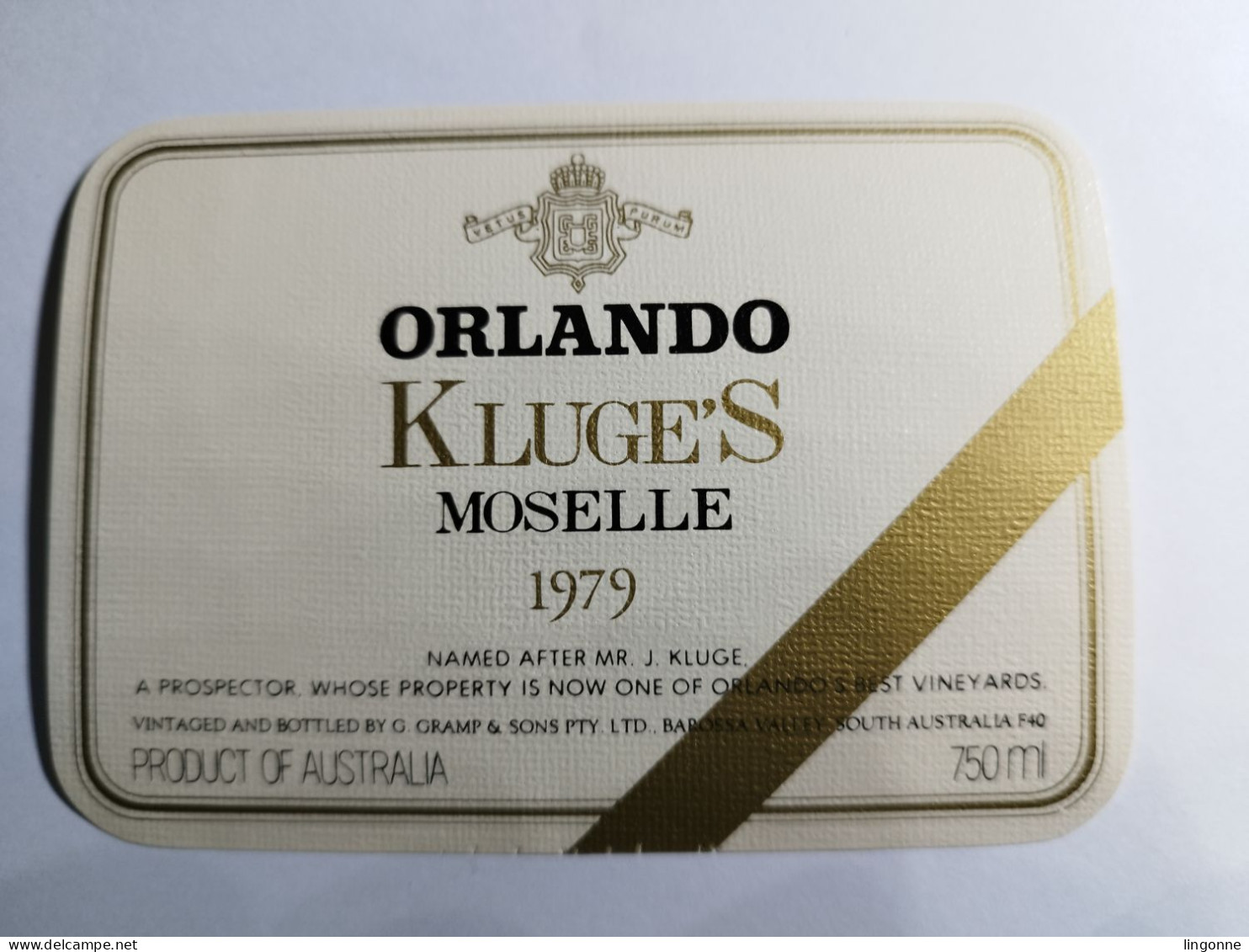 1979 Etiquette AUSTRALIA ORLANDO KLUGES'S MOSELLE BAROSSA VALLEY - Otros & Sin Clasificación