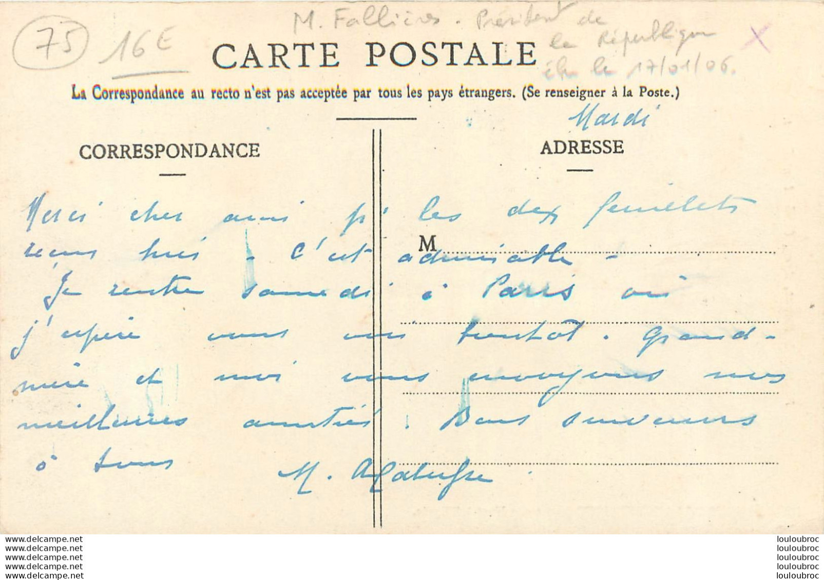FALLIERES PRESIDENT DE LA REPUBLQUE  ELU EN 1906 A L'ELYSEE AVEC SON SECRETAIRE JEAN LANES - Personnages