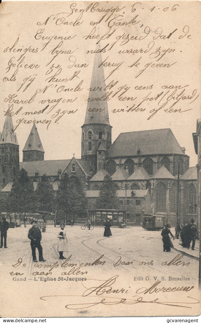 GENT     L'EGLISE ST.JACQUES  ACCU TRAM         2 SCANS - Gent