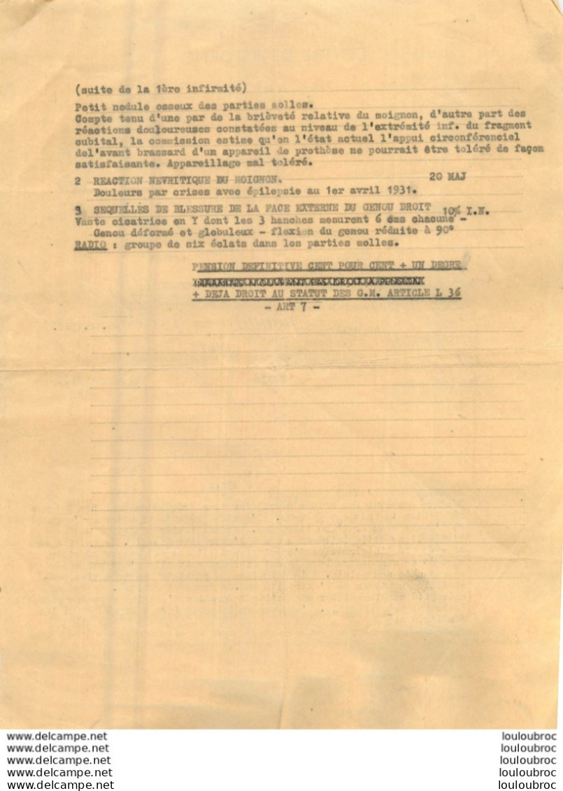 CENTRE DE REFORME  139 RUE DE BERCY A PARIS SOLDAT ROBERT ERNEST  NE EN 1892 AMPUTATION AVANT BRAS DROIT - Documenten