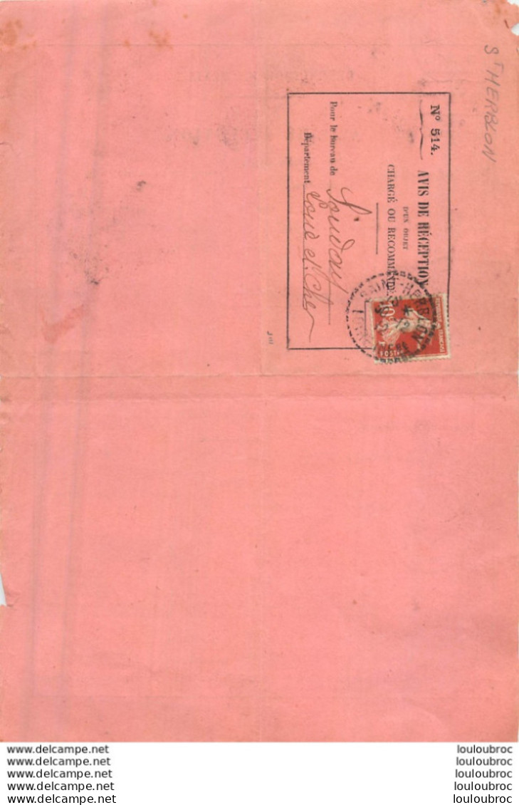 COMMUNE DE SOUDAY 1912  LA COMTESSE DE SOLAGES CHATEAU DE LA COUR 1912 AVIS DE RECEPTION - Documents Historiques