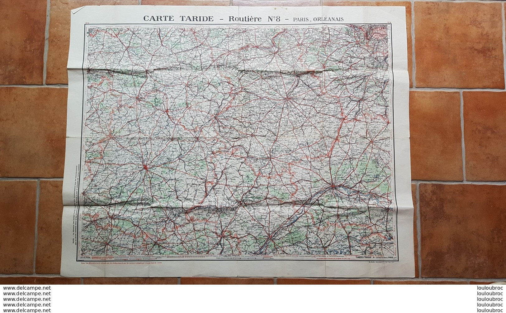 GRANDE CARTE ROUTIERE TARIDE N°8 PARIS ORLEANAIS FORMAT 92 X 74 CM PARFAIT ETAT - Landkarten