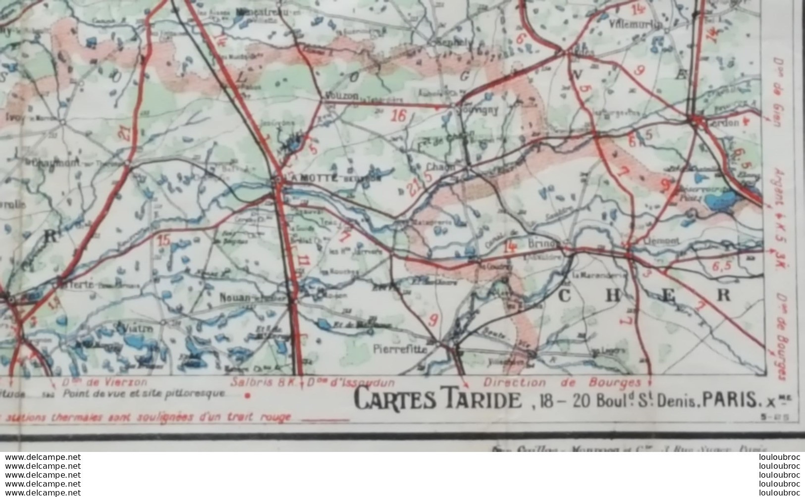 GRANDE CARTE ROUTIERE TARIDE N°8 PARIS ORLEANAIS FORMAT 92 X 74 CM PARFAIT ETAT - Mapas Geográficas