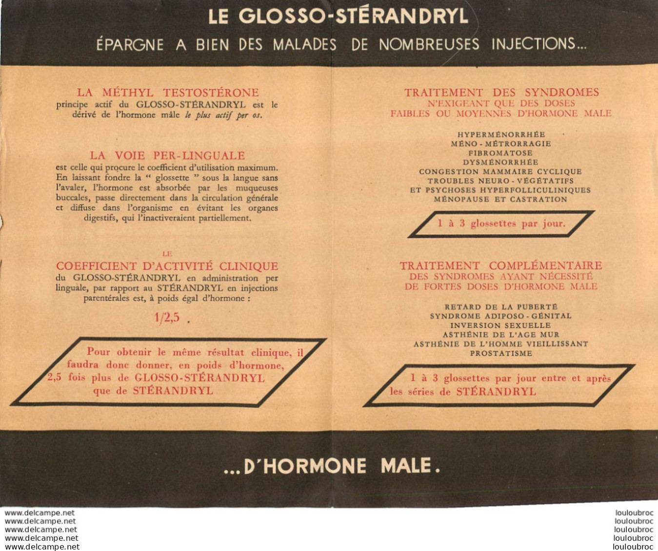 DEPLIANT SANTE LE GLOSSO-STERANDRYL DES LABORATOIRES ROUSSEL 1949 FORMAT OUVERT 27 X 21 CM - Publicités