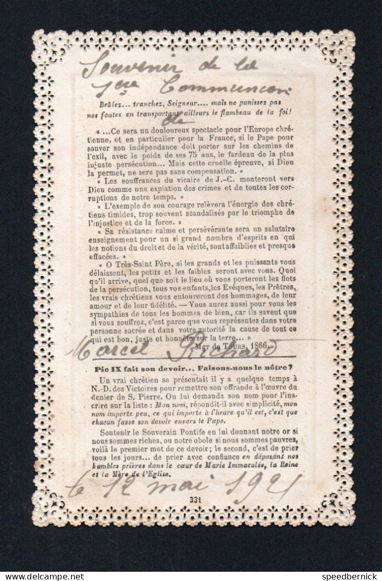 28873 Image Pieuse Canivet Façon Dentelle - Jésus à PIE IX -331 Lelaille Paris - Plus Amour Est Grand + Fort -bateau - Devotion Images