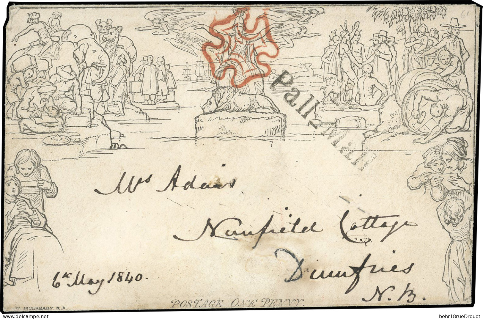 Obl. SG#0 - 6th May 1840 Use Of 1d Mulready Envelope. Stereo A 162 (SG Spec ME2b). From London To Dumfries. Dated '6th M - Autres & Non Classés