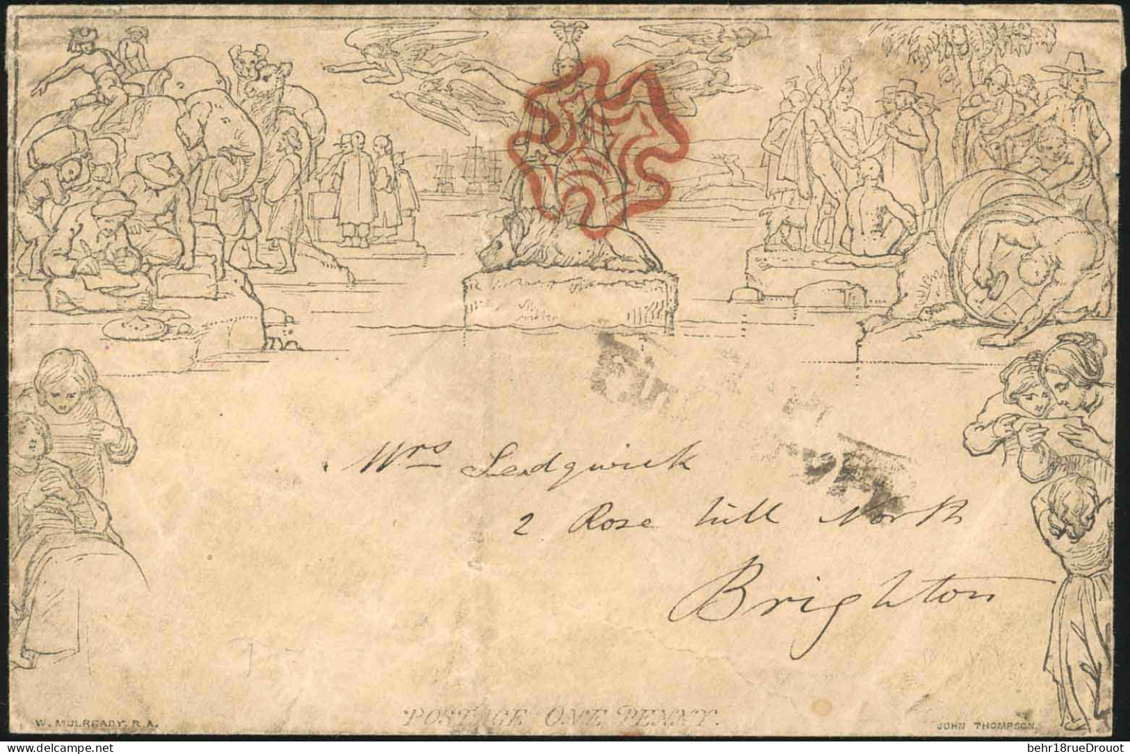 Obl. SG#ME2 - MULREADY To BRIGHTON. Letter Arrived On May 18th 1840. Cancelled By Red Maltese Crosses. SUP. - Autres & Non Classés